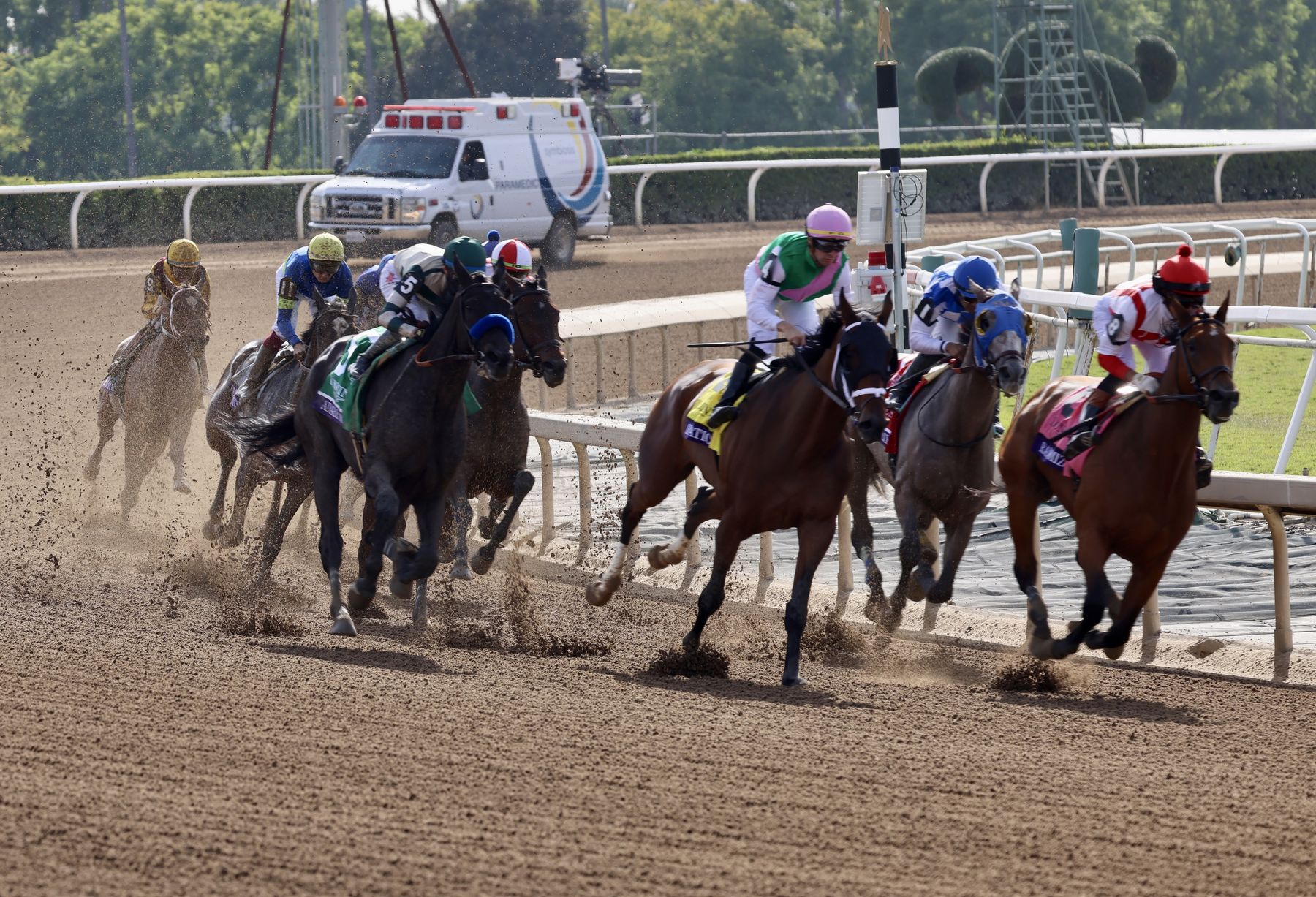 Symbiosis ambulance trackside during a race at Santa Anita Park